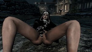 Skyrim : 2 nuns jerking with leather gloves in front of everyone